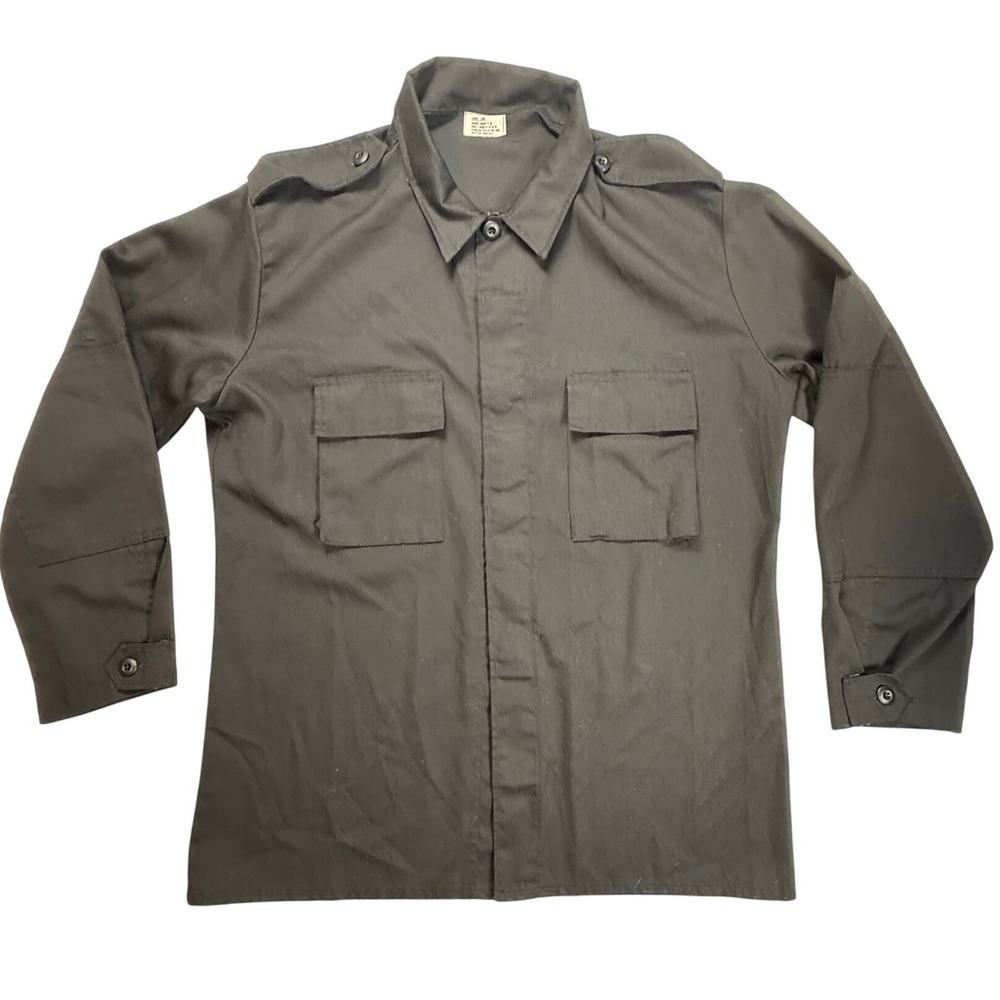 Camo Distributors Mens Tactical Shirt Black Large Long Military Utility Epaulets